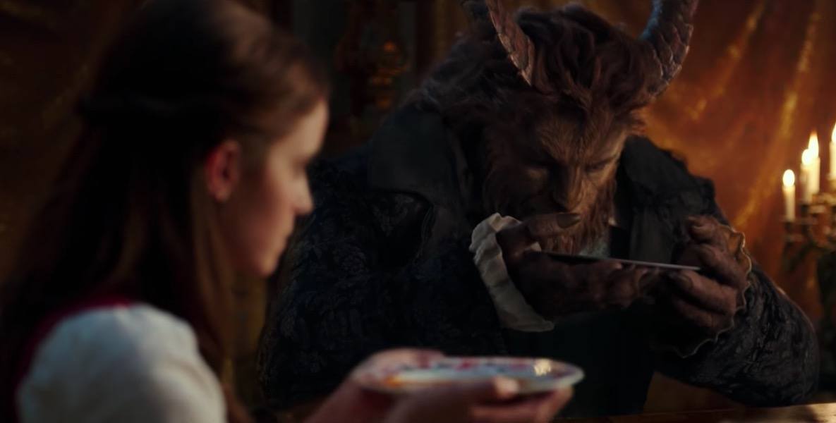 Belle and the Beast eat dinner