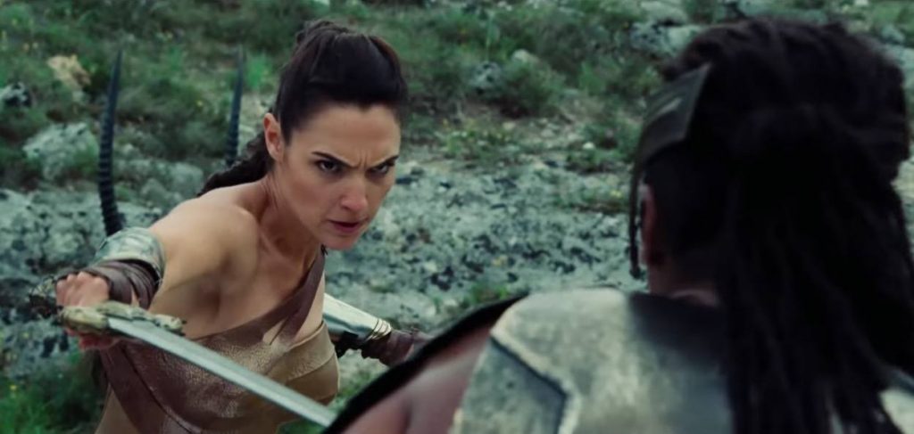 Wonder Woman going through her rigorous training regime