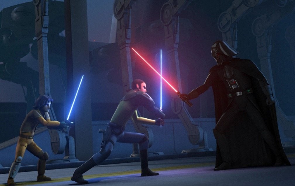 Darth Vader fights Kanan and Ezra in Rebels