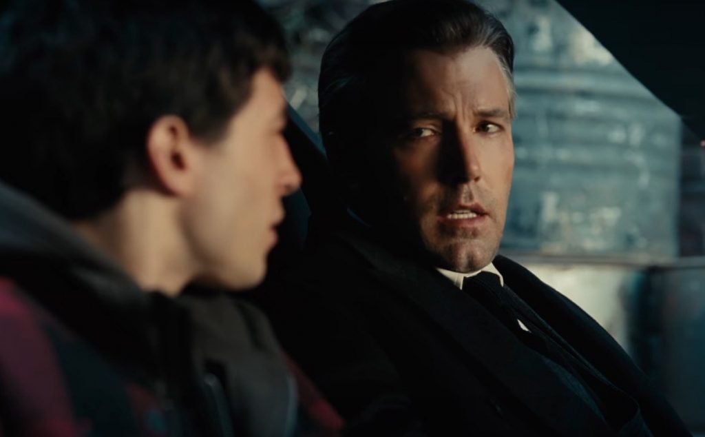Bruce Wayne and Barry Allen have a conversation in the Batmobile together