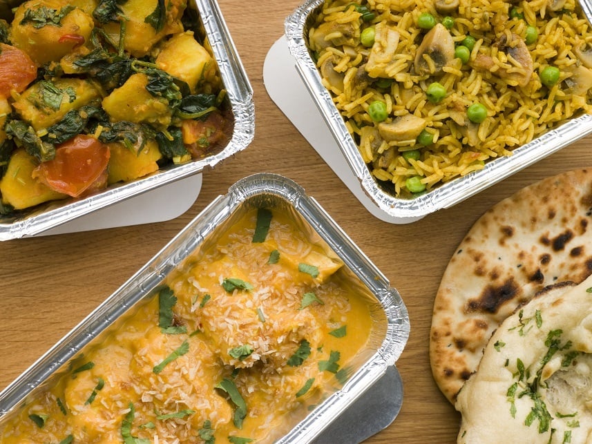 Takeout containers of Indian food