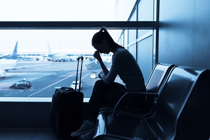 stressed woman in the airport