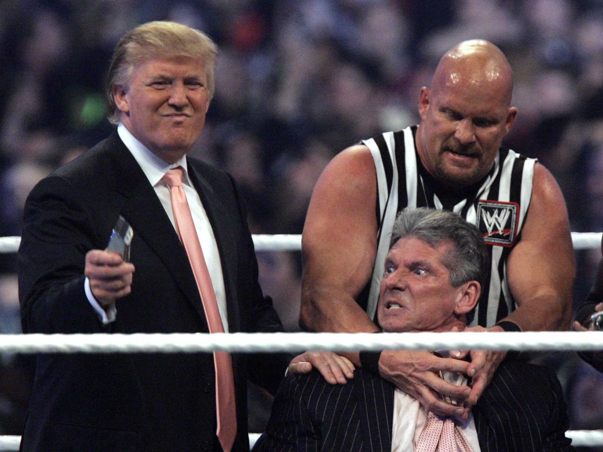 wrestling demonstration including Donald Trump