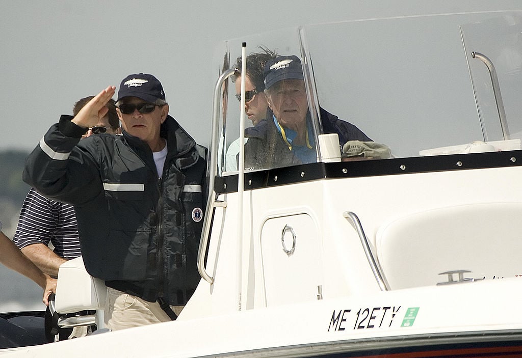 George W. Bush and George H.W. Bush fishing off the coast of Kennebunkport, Maine