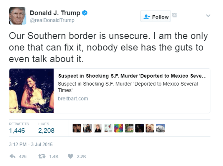 One of Donald Trump's tweets on the Mexico/US border