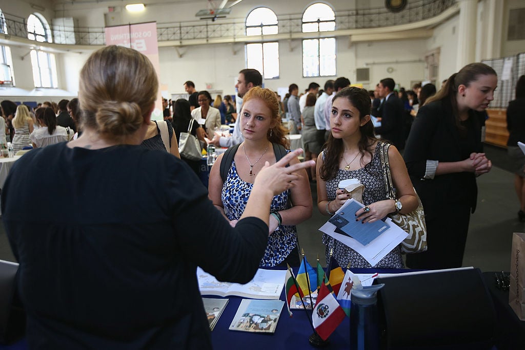 college students attend a career fair