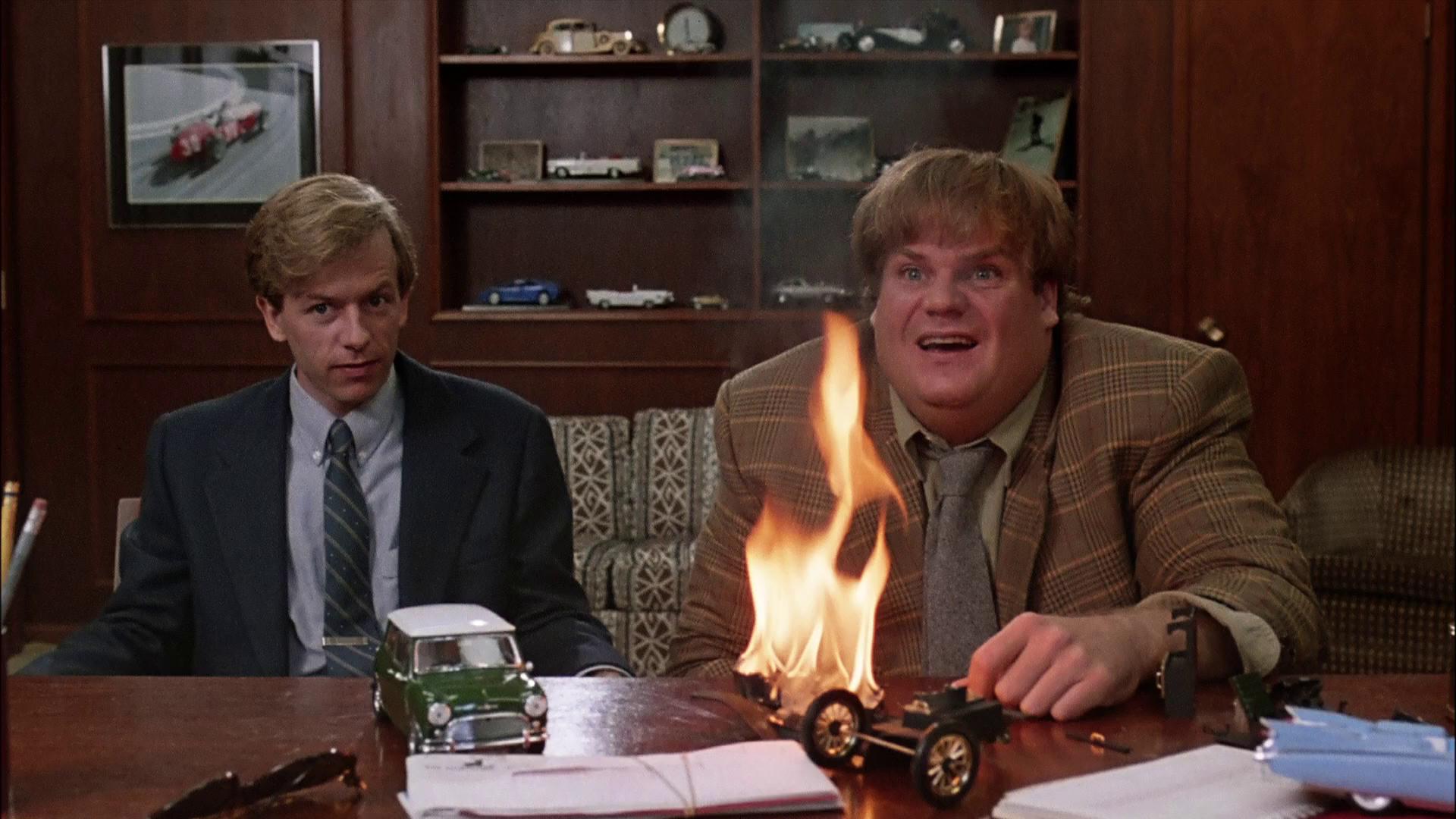 Chris Farley and David Spade display "low quality" traits during a job search in the movie "Black Sheep"