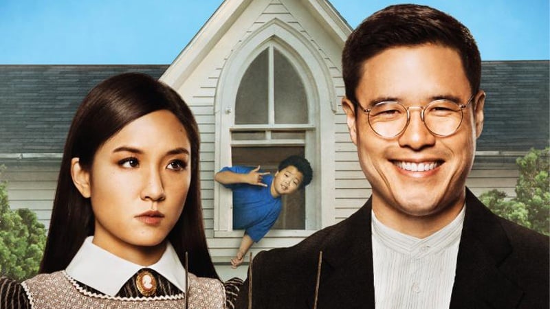 Fresh off the Boat Randall Park and Constance Wu pose for a painting