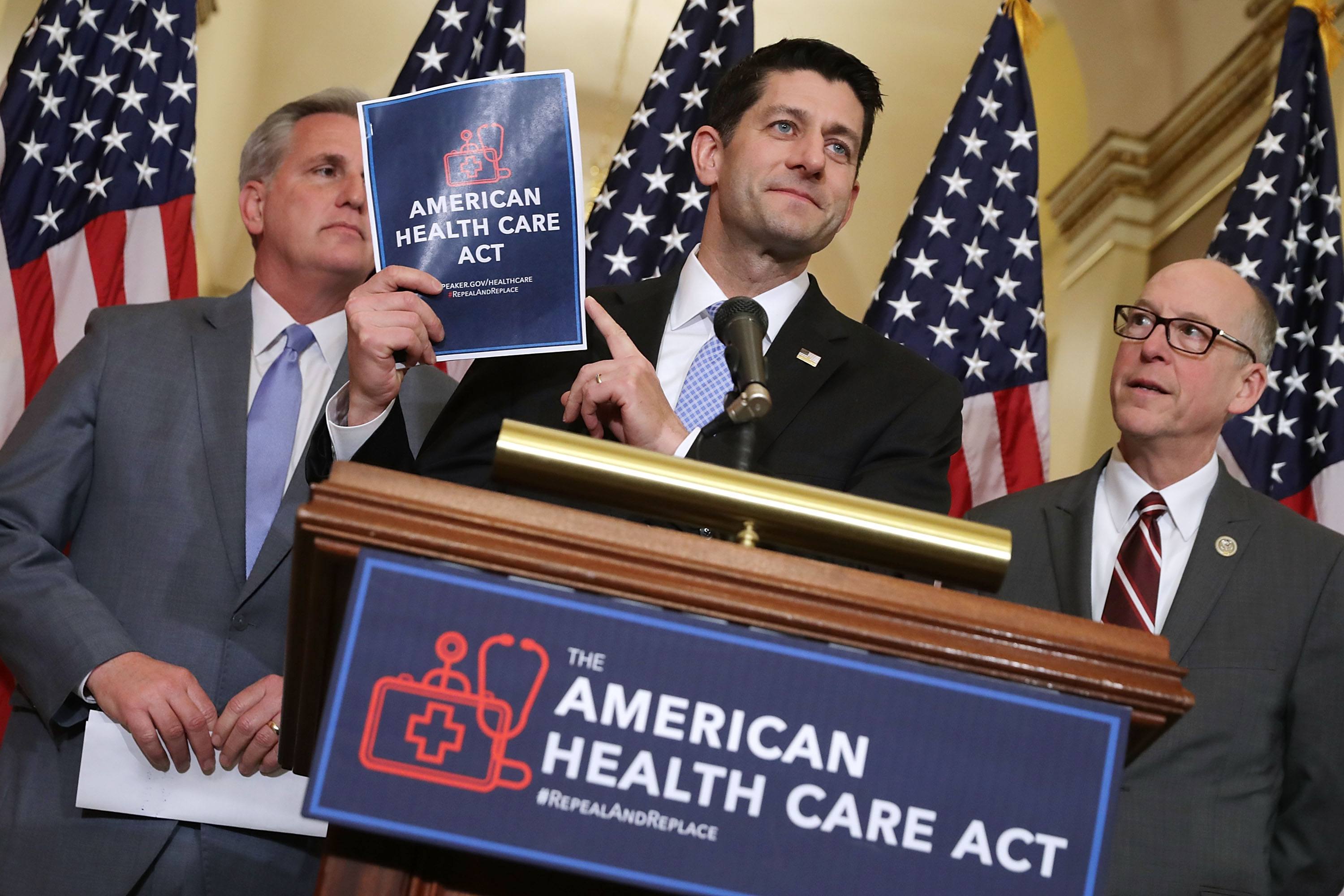 Paul Ryan speaking at a podium on the American Healthcare Act