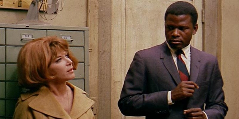 Sidney Poitier and Lee Grant in a scene of In the Heat of the Night.