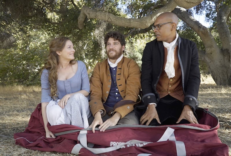 Leighton Meester, Adam Pally and Yassir Lester in the "The Shot Heard Round The World" episode of Fox's Making Hiistory