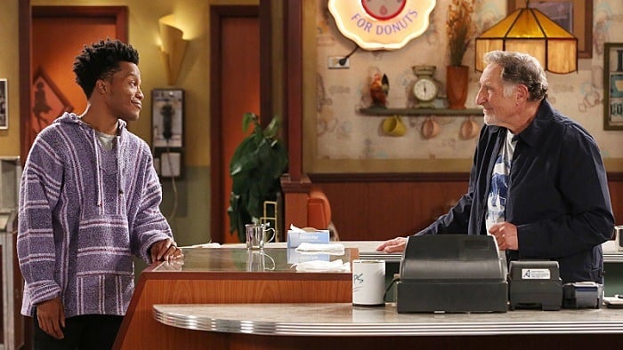 Judd Hirsch and Jermaine Fowler talk in a scene from Superior Donuts