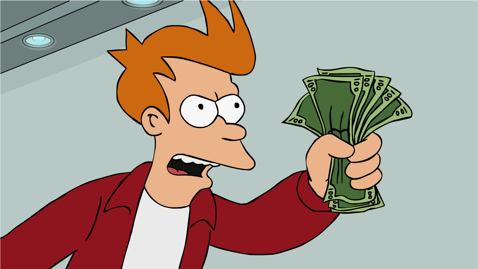 Futurama's Fry demands that someone take his money