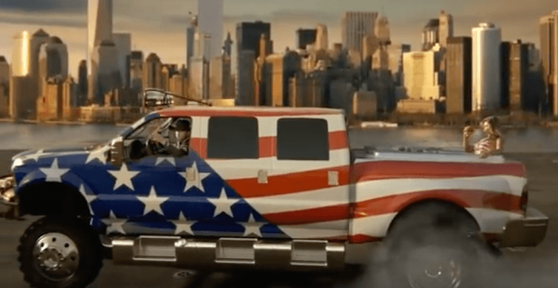 Amerian flag pickup truck