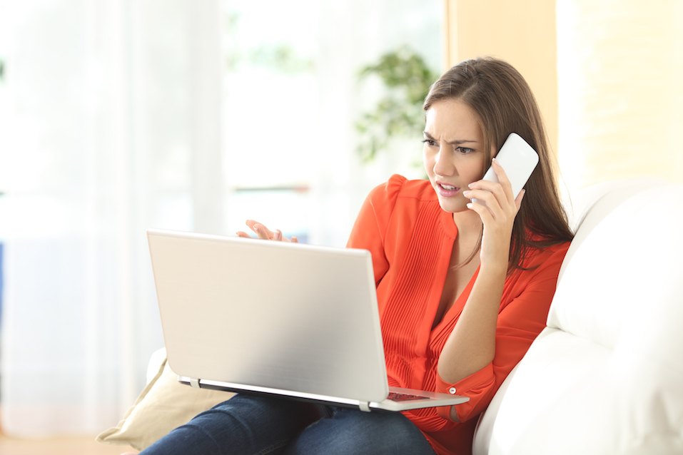 Angry woman calling custom service