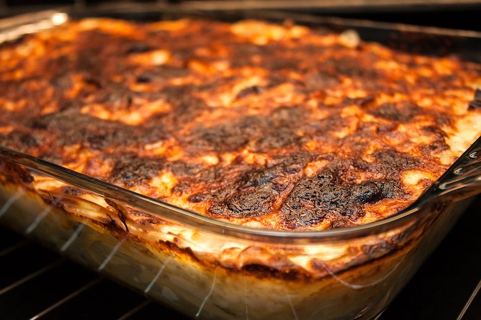 Baked pasta bake with melted cheese