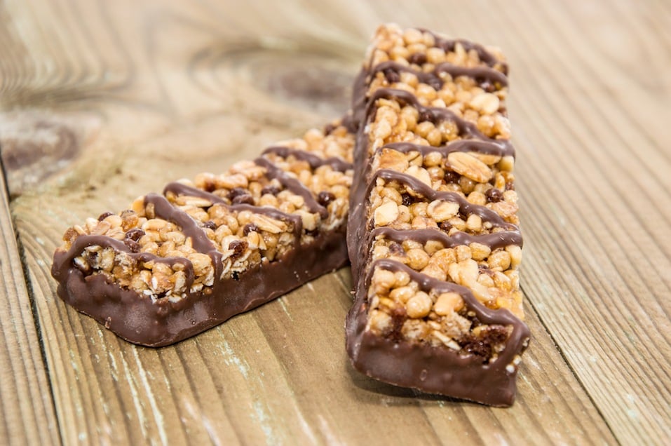 Chocolate Muesli Bars on wooden background