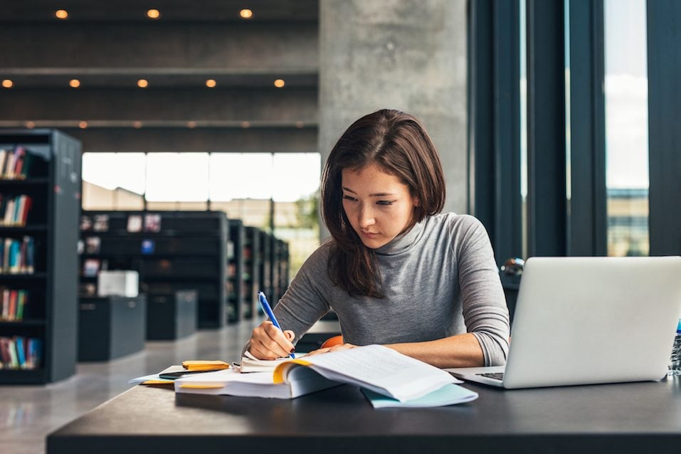 woman doing homework