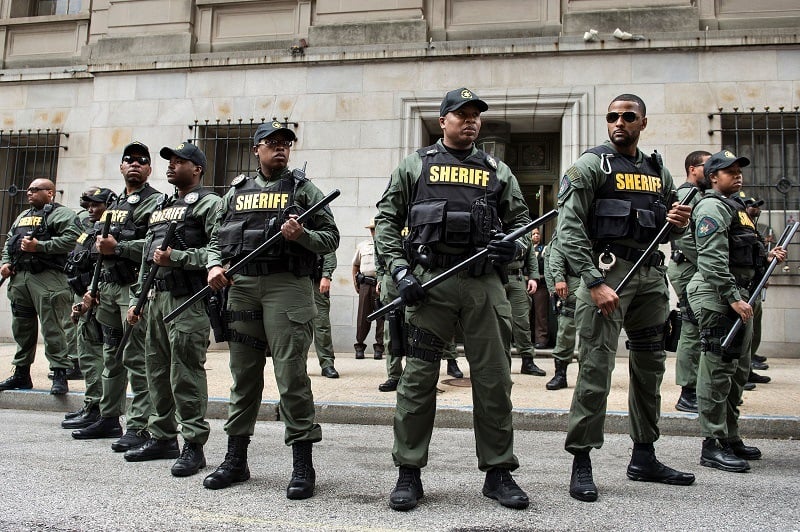 Baltimore County Sheriffs officers gather