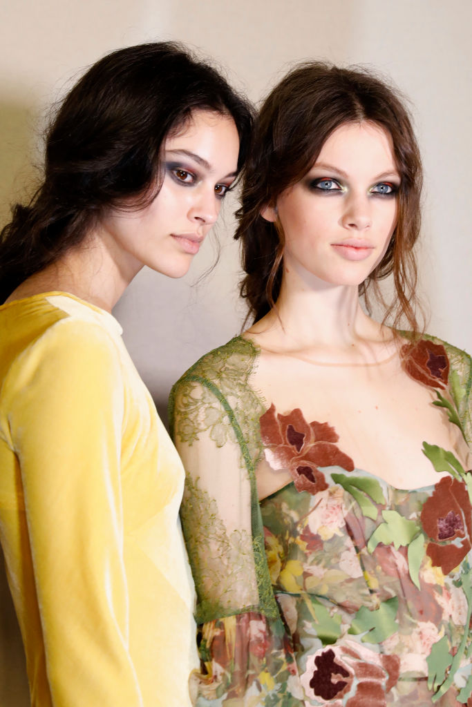 Models are seen backstage ahead of the Alberta Ferretti show