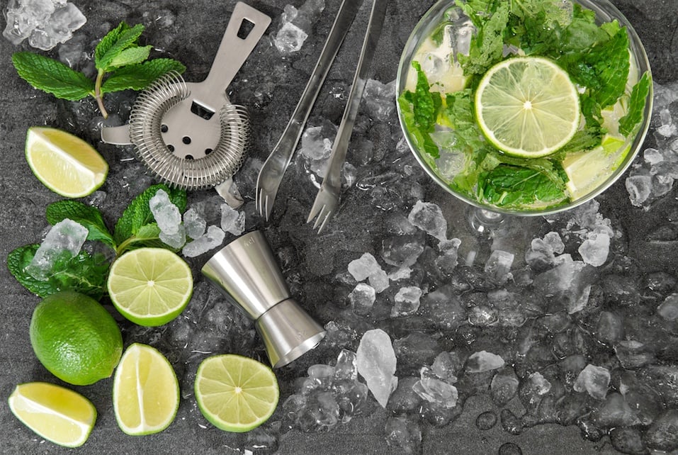 limes and ice for a margarita drink preparation