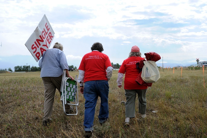 Women attend a health care rally in Montana
