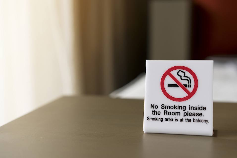 No smoking sign inside the room in the hotel