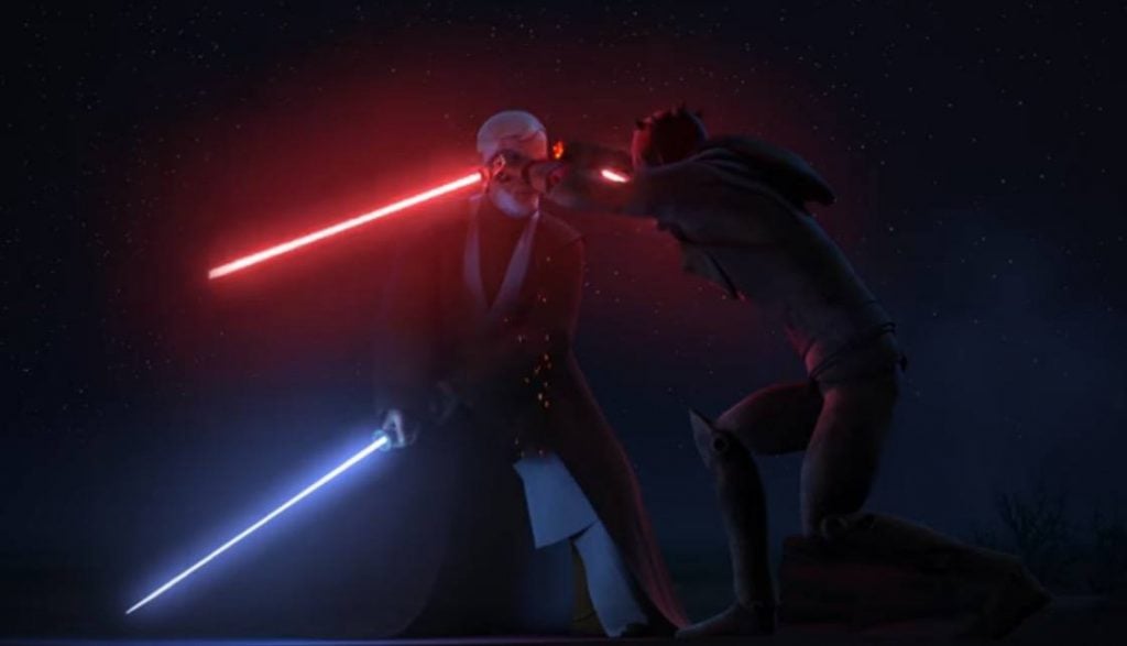 Obi Wan cuts Maul's lightsaber in half