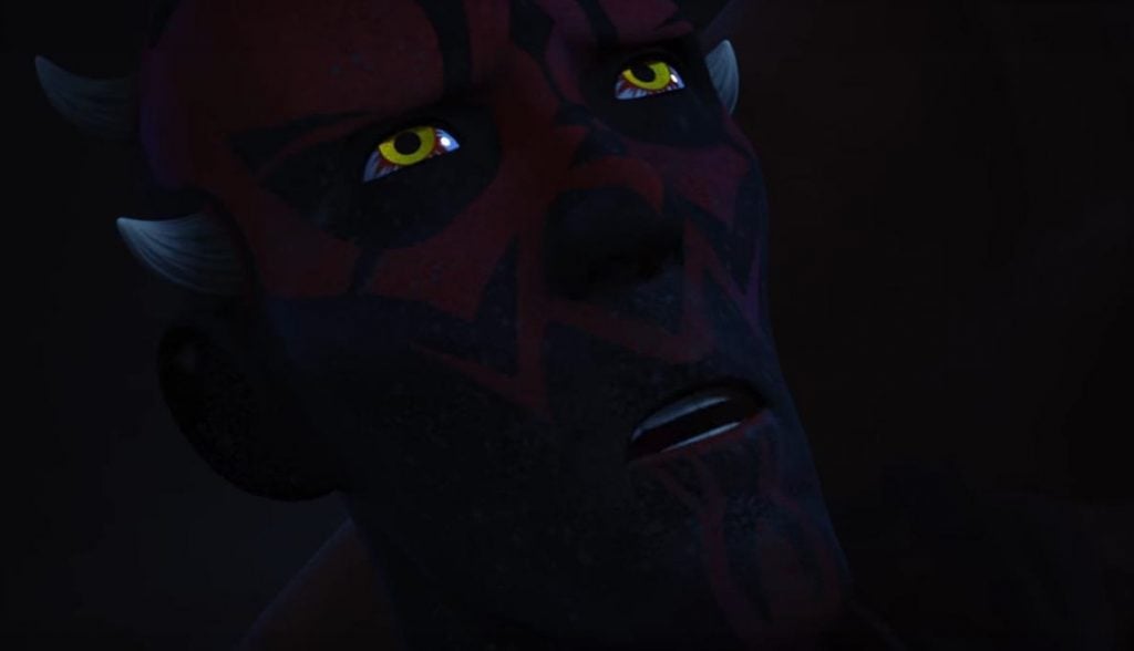 A close-up on a dying Darth Maul's face