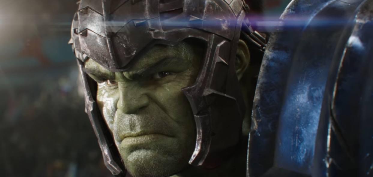 A close-up on Hulk wearing his gladiator armor