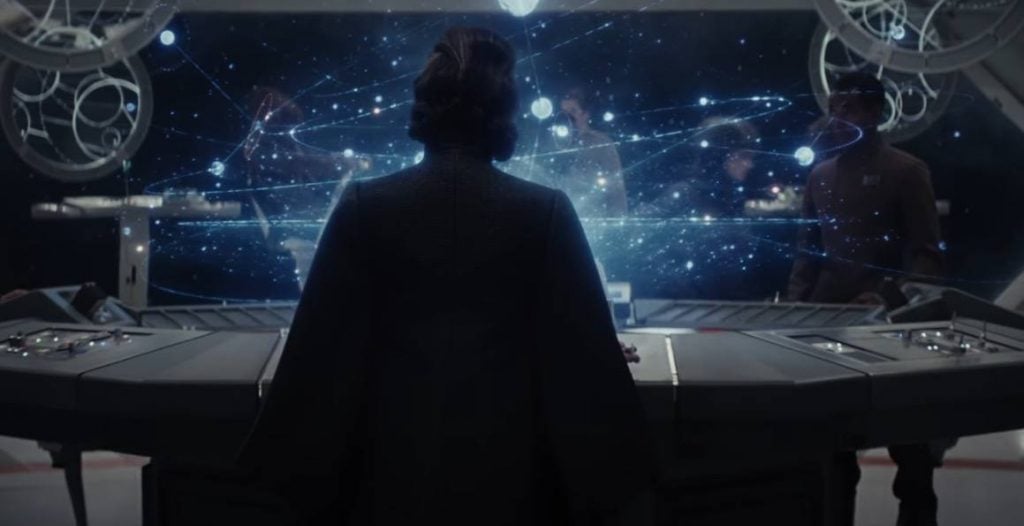 Leia looking at a holographic star charts Leia looking at a holographic star charts
