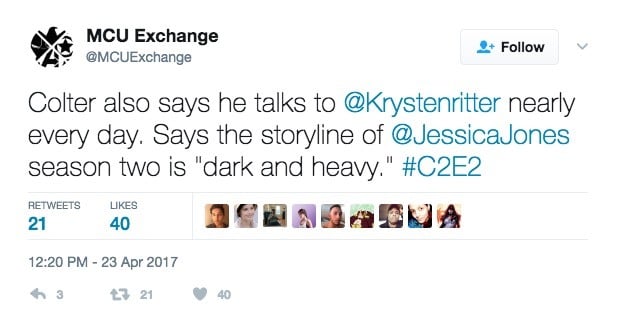 MCU Exchange Tweets on Jessica Jones info from Mike Colter