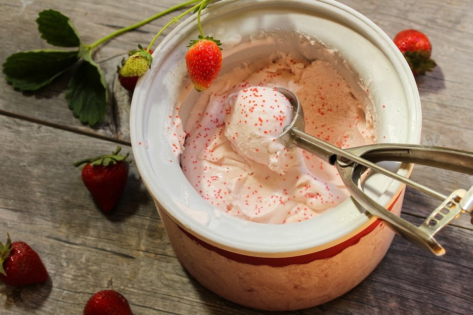 Strawberry ice cream in ice cream maker