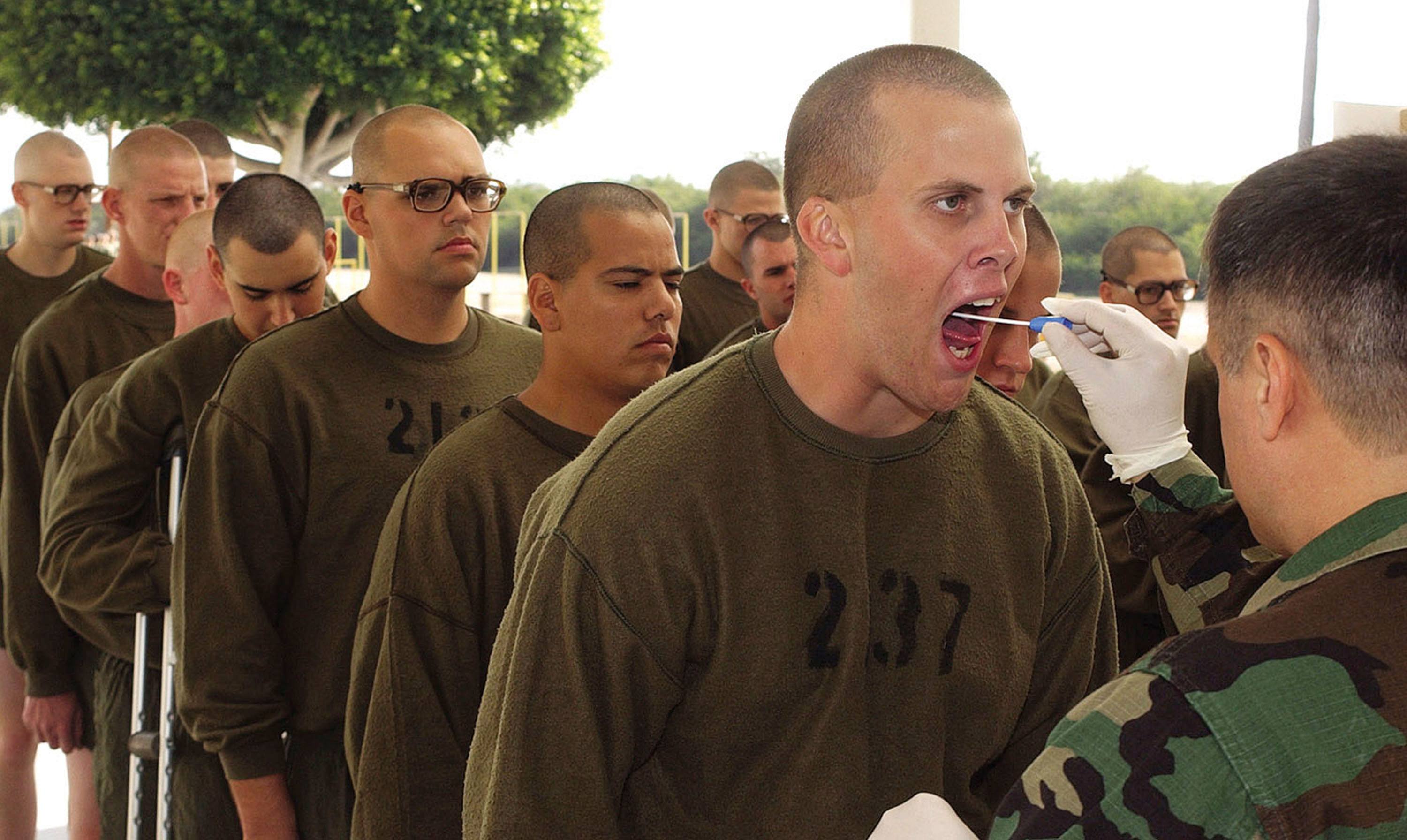 Recruits get a throat swabbing