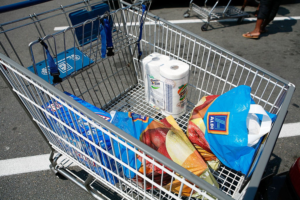 cart with aldi products