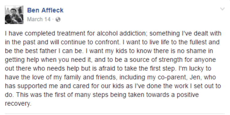 This is a screen shot of Ben Affleck's Facebook post.