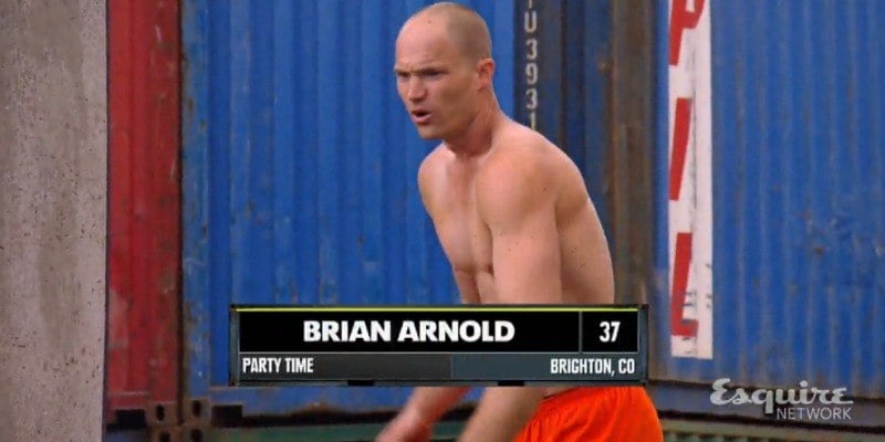 Brian Arnold is getting in position to start the course on Team Ninja Warrior.