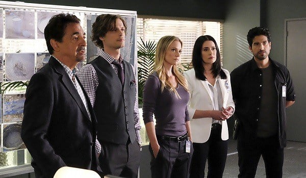 The cast of 'Criminal Minds' standing in a line. The cast of 'Criminal Minds' standing in a line.