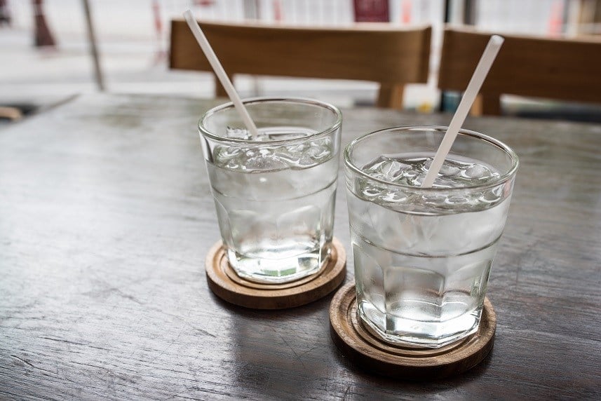 glass of water on a table