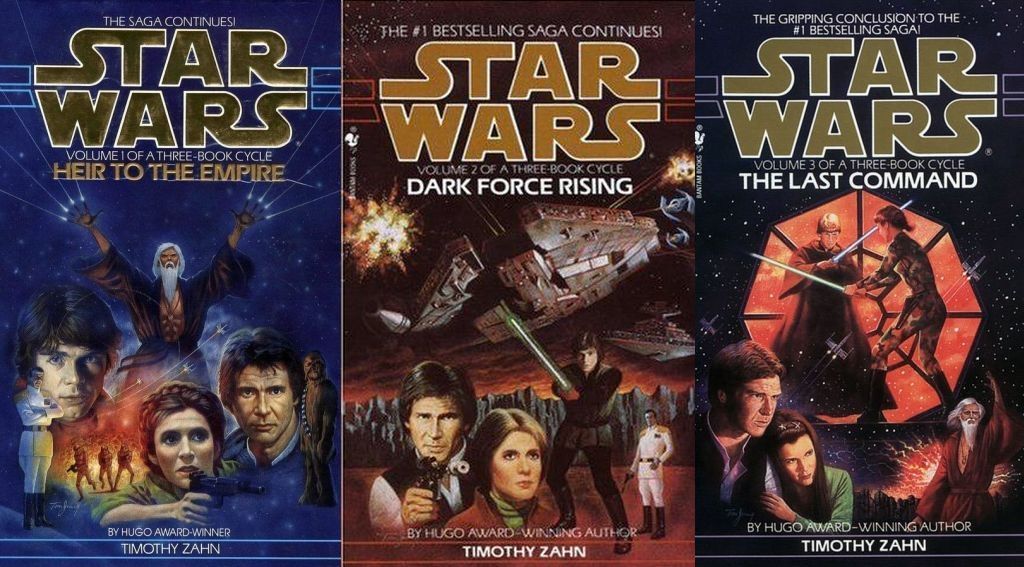 Cover art for all three books in the Thrawn trilogy