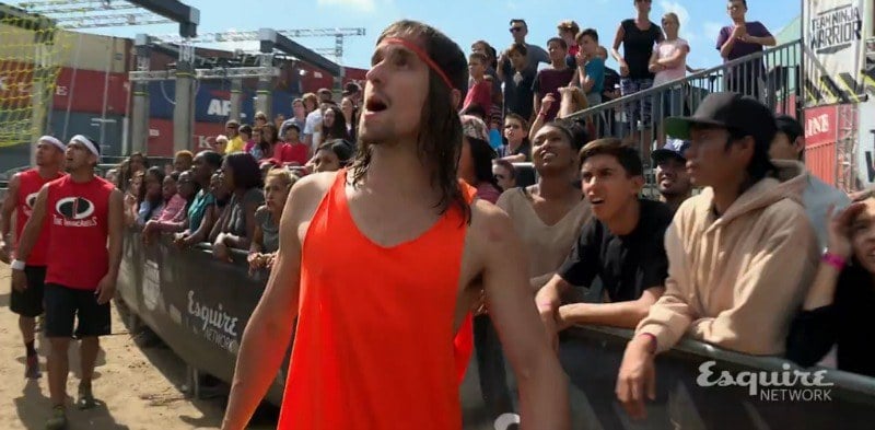 Jake Murray is on the side line looking at the course on Team Ninja Warrior.