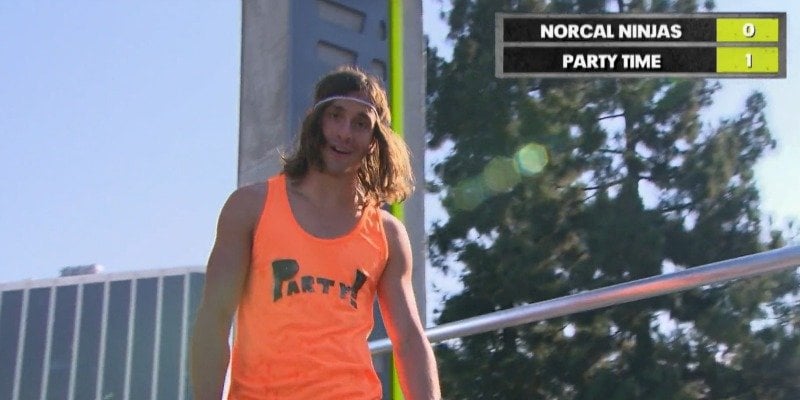Jake Murray looks dazed at the camera on the course of Team Ninja Warrior.