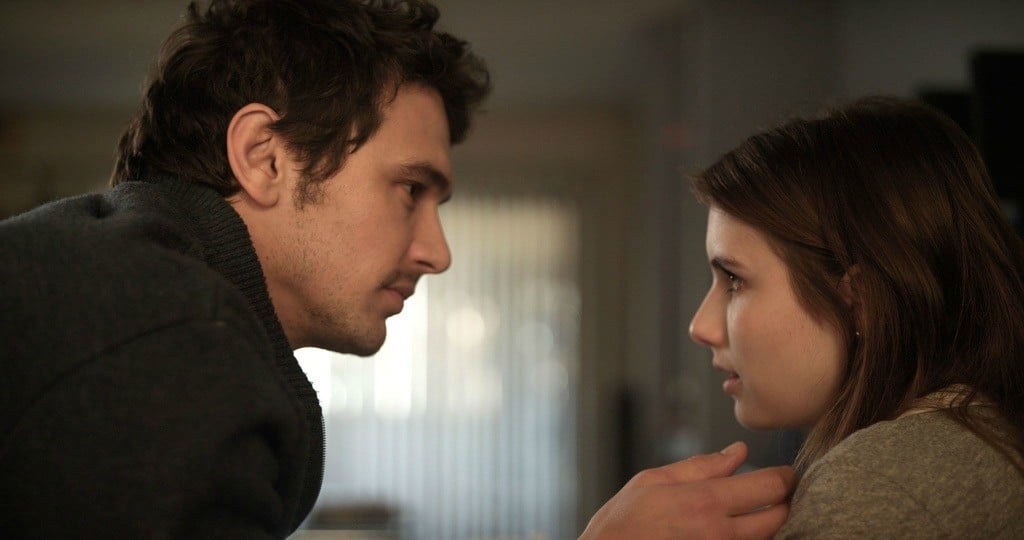 James Franco as Mr. B and Emma Roberts as April looking at each other in Palo Alto James Franco as Mr. B and Emma Roberts as April looking at each other in Palo Alto