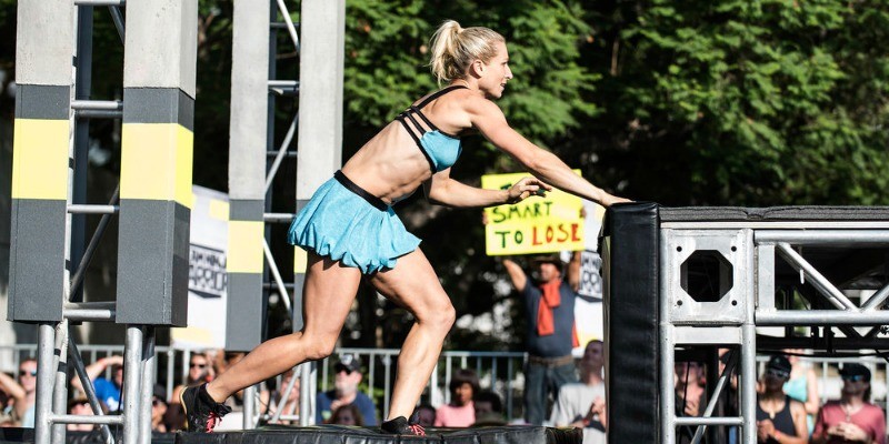 Jessie Graff is about to get on a platform in the course of Team Ninja Warrior.