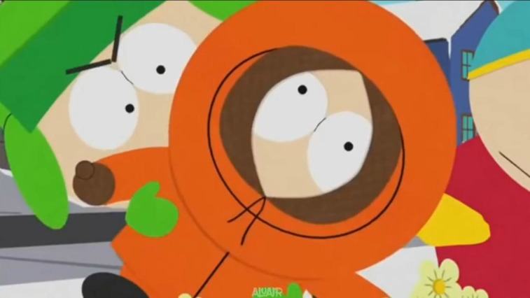 Orange-hooded character Kenny dying in the arms of his friend Kyle