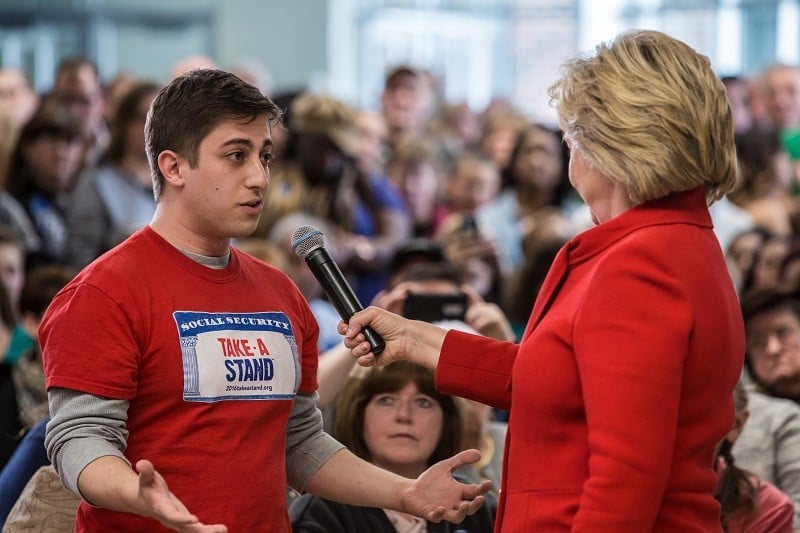 Hillary Clinton takes a question about Social Security from a frustrated young man.