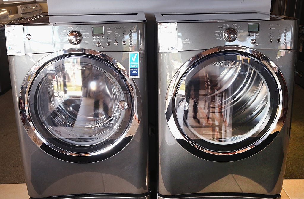 An Electrolux washer and dryer are offered for sale at an appliance store