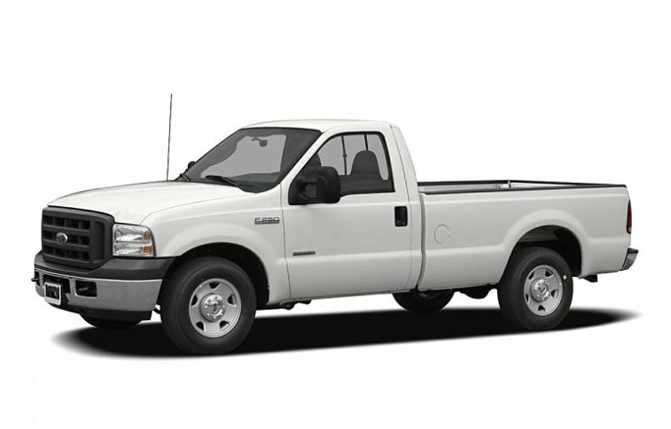 Stock photo of white standard cab Ford F-250 from 2006 model year