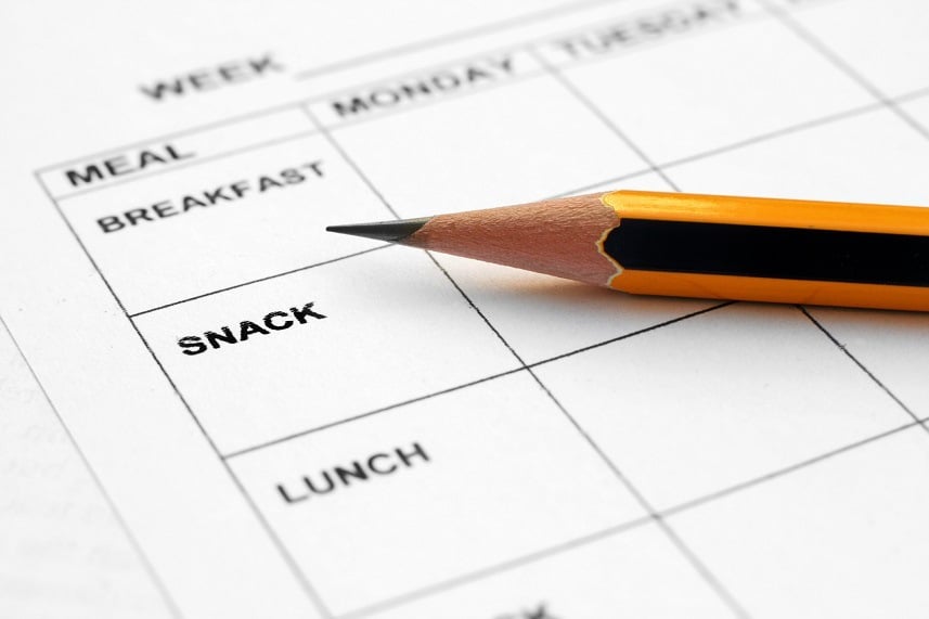 Pencil lying on a meal planner