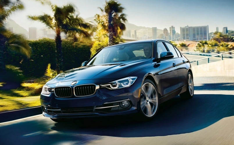 View of BMW 340i sedan in Mediterranean blue metallic